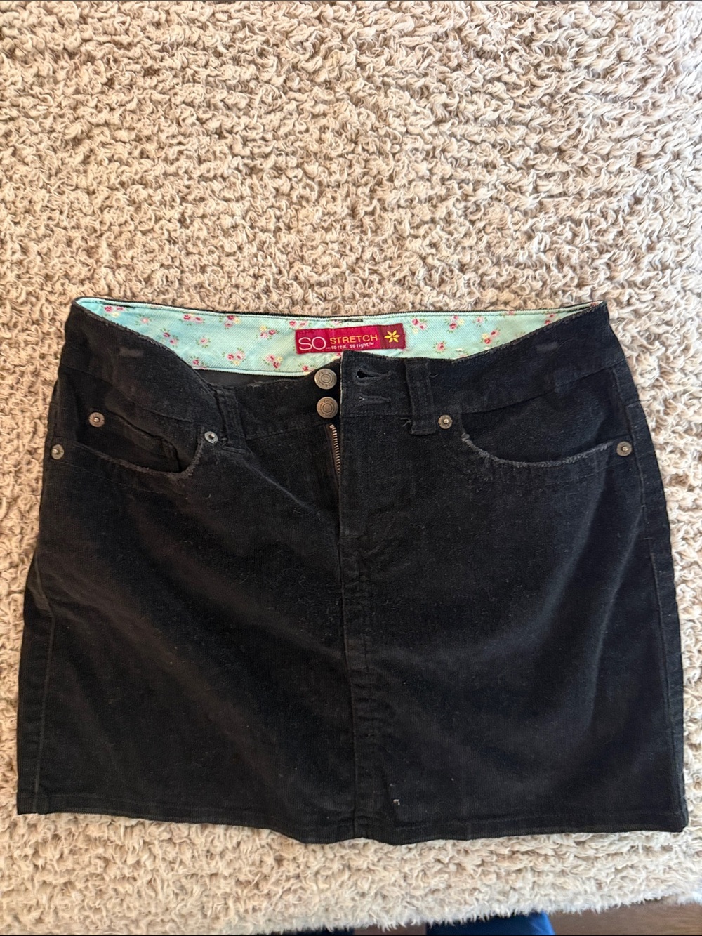 SO Black Mini Skirt with Floral Waistband Accent